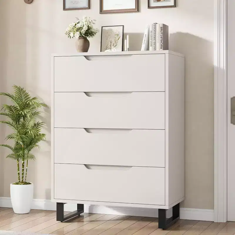 DobleePy 30 White 4-Drawer Dresser, Freestanding Tall Storage Cabinet, Vertical Floor Chest for Bedroom, Closet, Entryway