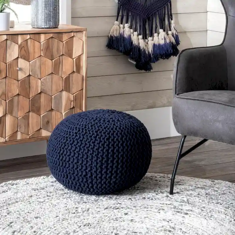 Nuloom Ling Round Knit Filled Ottoman Pouf