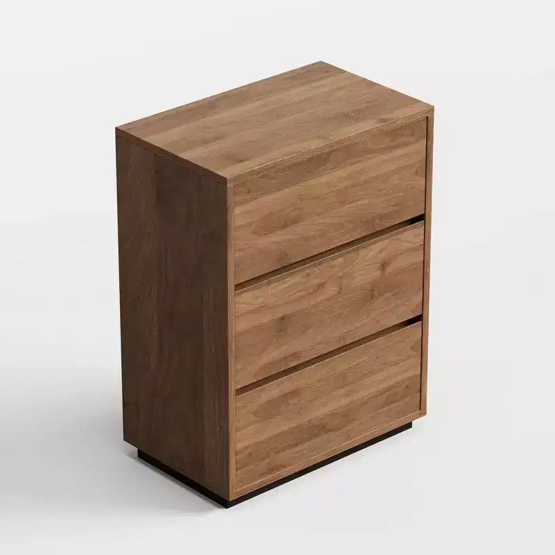 Luck Live Farmhouse 3-drawer storage corner cabinet in walnut color.