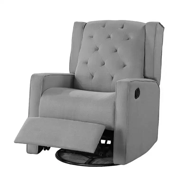 Swivel Glider Manual Recliner, Solid Wood, Classic Gray Burlap