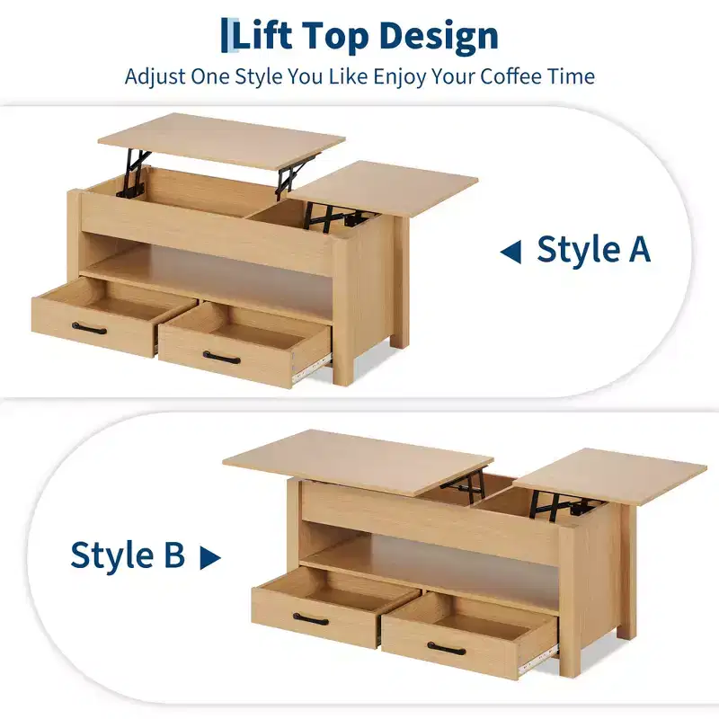 Wood Coffee Table - Adjustable Coffee Table, Height Adjustable Coffee Table, Modern Coffee Table, Stylish Coffee Table