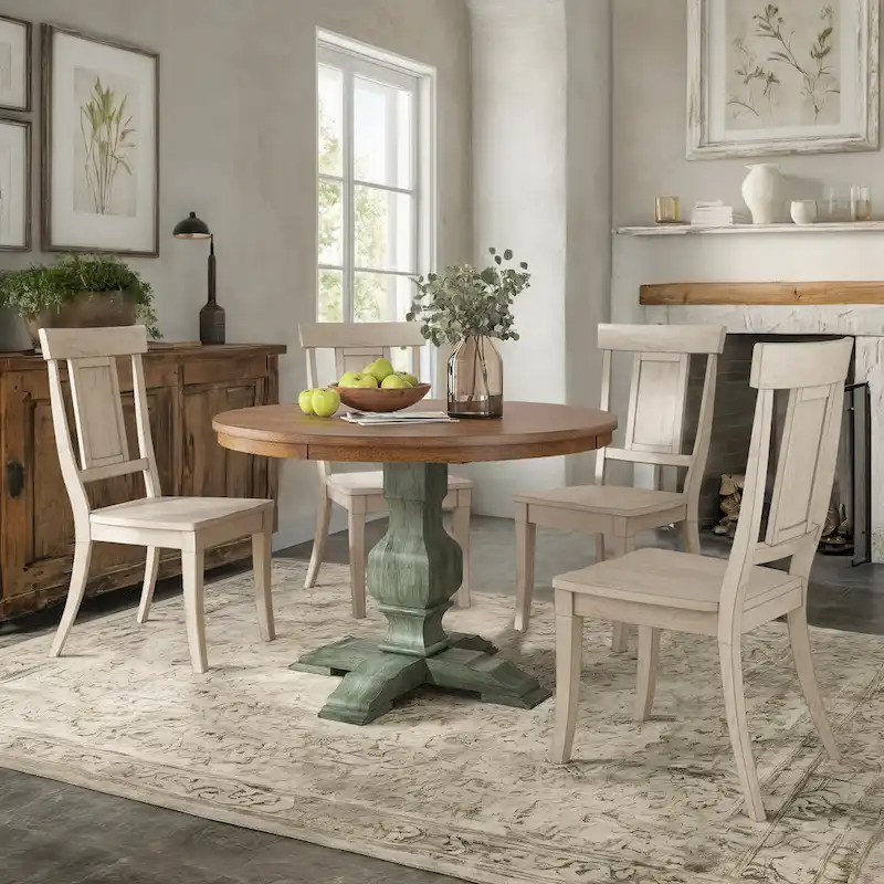 Ronda 45 Round Solid Wood Top Dining Set with Panel Back Chairs