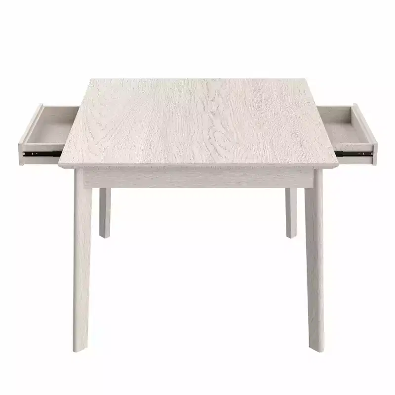 VECELO Rustic Square Dining Table, Rubber Wood Table with 4 Solid Wood Legs & 2 Storage Drawers for Kitchen, Gray
