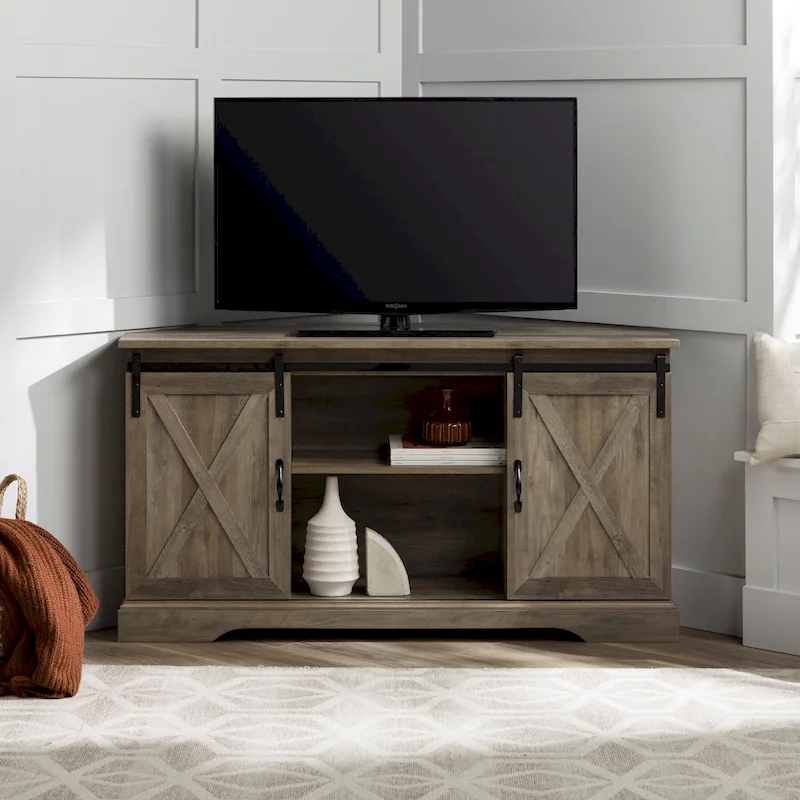 52-inch Sliding Barn Door Corner TV Stand