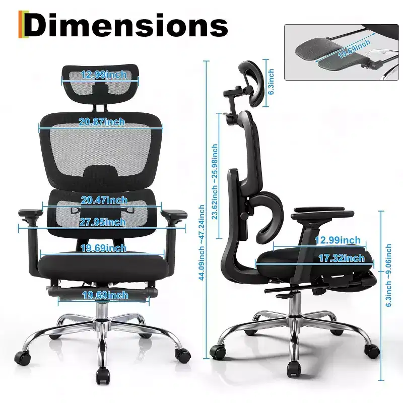 Pro High-Back Office Chair, Adjustable Lumbar Support 3D Headrest Flip-Up Armrests for Desk Work, 300 lb Capacity, Black