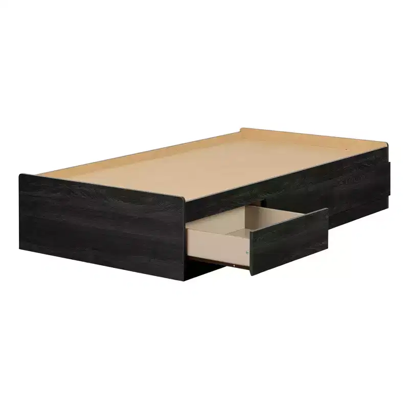 Twin Holland Bed Gray Oak: 3 Drawers, Reversible, Laminated Particle Board, No Box Spring Required