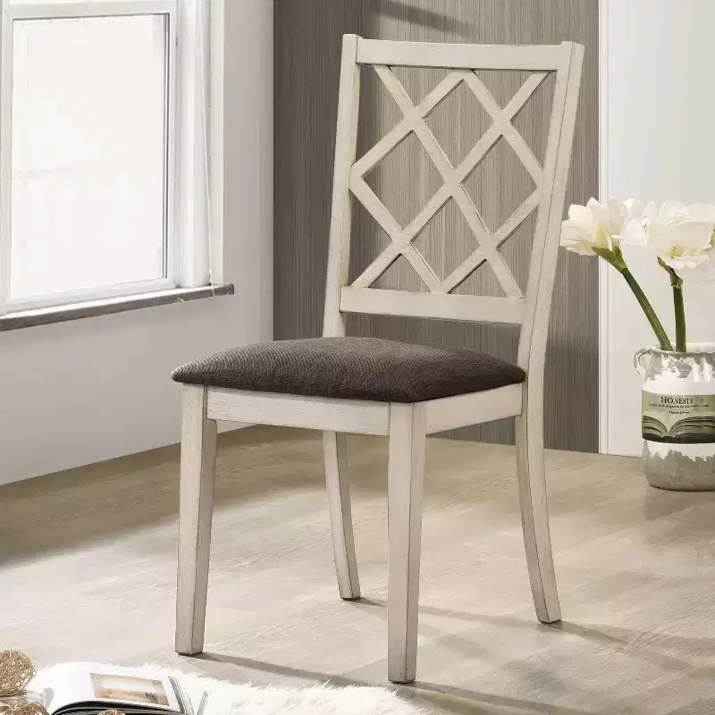 24/7 Shop At Home Moonglint Farmhouse Chairs: Padded, Antique White/Dark Walnut - Set of 2