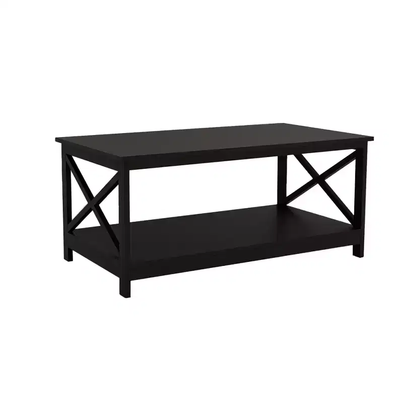 39.57 in. Black Rectangle Wood Coffee Table with Shelf