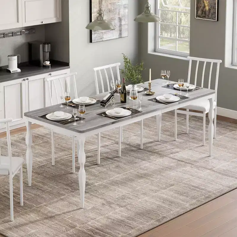 Rectangular Dining Table for 6, Rustic Farmhouse Kitchen Table with Large Tabletop, Long Wooden Dining Room Table with Heavy Duty Legs