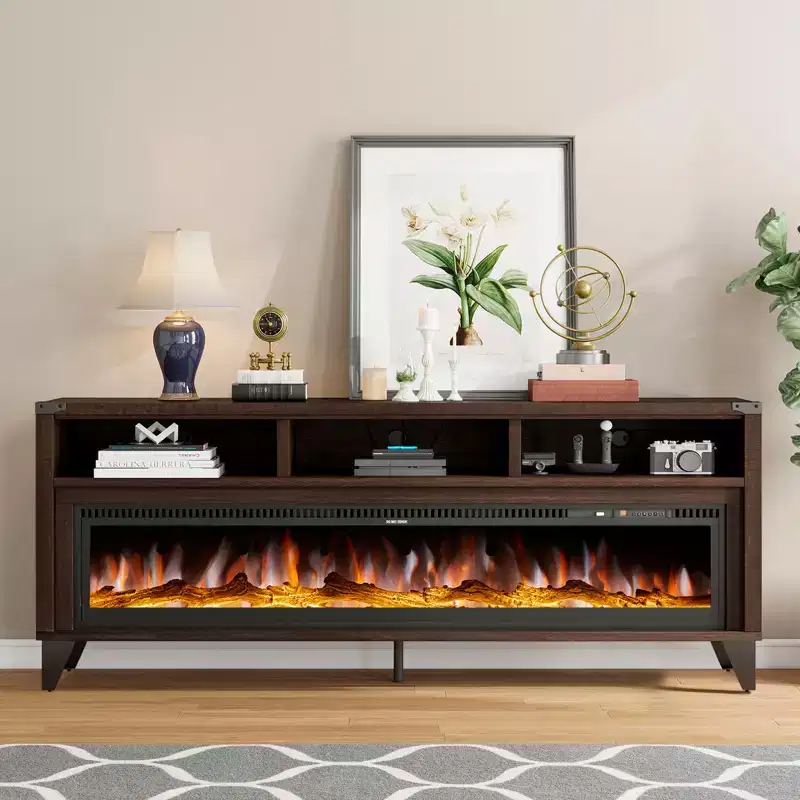 Amerlife 65 TV Stand with 60 Glass Electric Fireplace