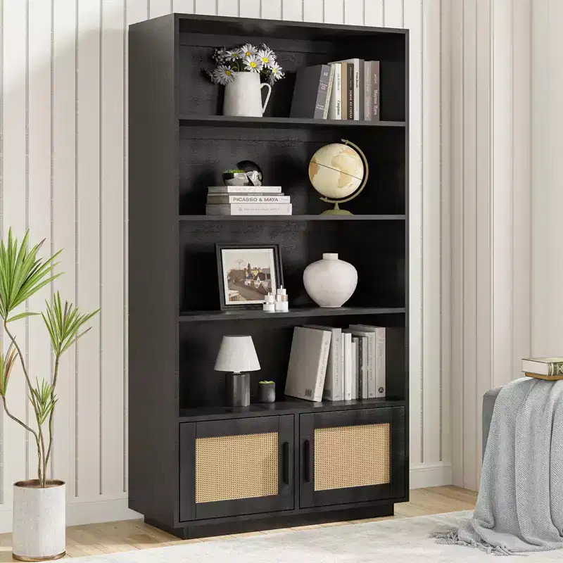 5-Tier Floor Standing Bookcase with Doors, Bookshelves Storage Shelves, Book Shelf,Tall Bookcase for Home Office, Living Room, Bedroom, Study, Office