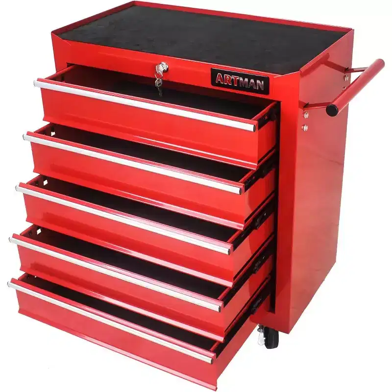 Heavy-Duty Rolling Tool Cabinet, 5-Drawer Mobile Tool Chest with Locking System, High Capacity Organizer for Garage, Workshop, Home, Red