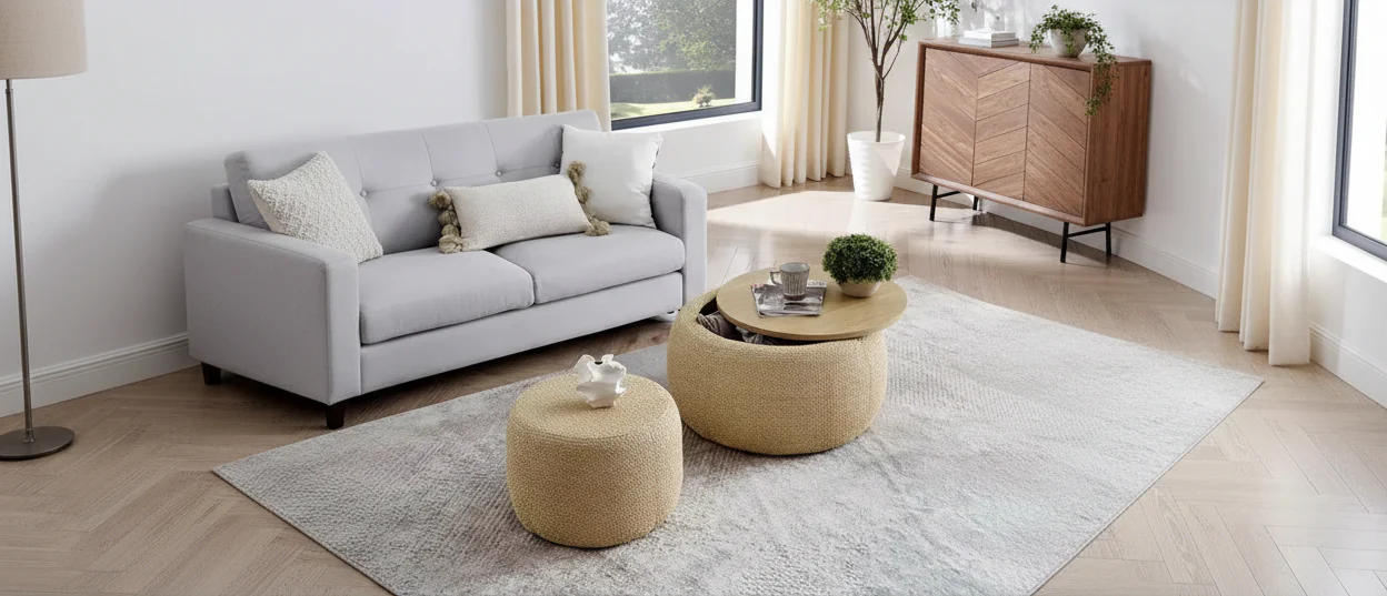 Round Storage Ottoman, 2-in-1 End Table & Footstool with Removable Top, 25 Diameter, No Assembly Required, Ottoman for Living Room, Entryway
