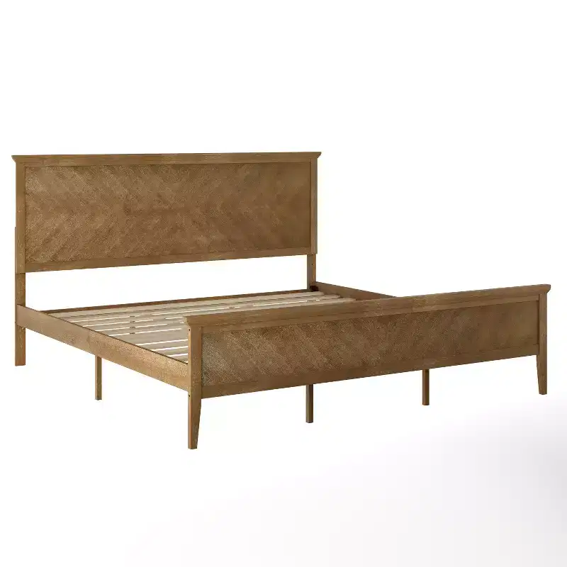 Solid Wood Platform Bed Frame with Headboard, Footboard, and Slatted Bottom