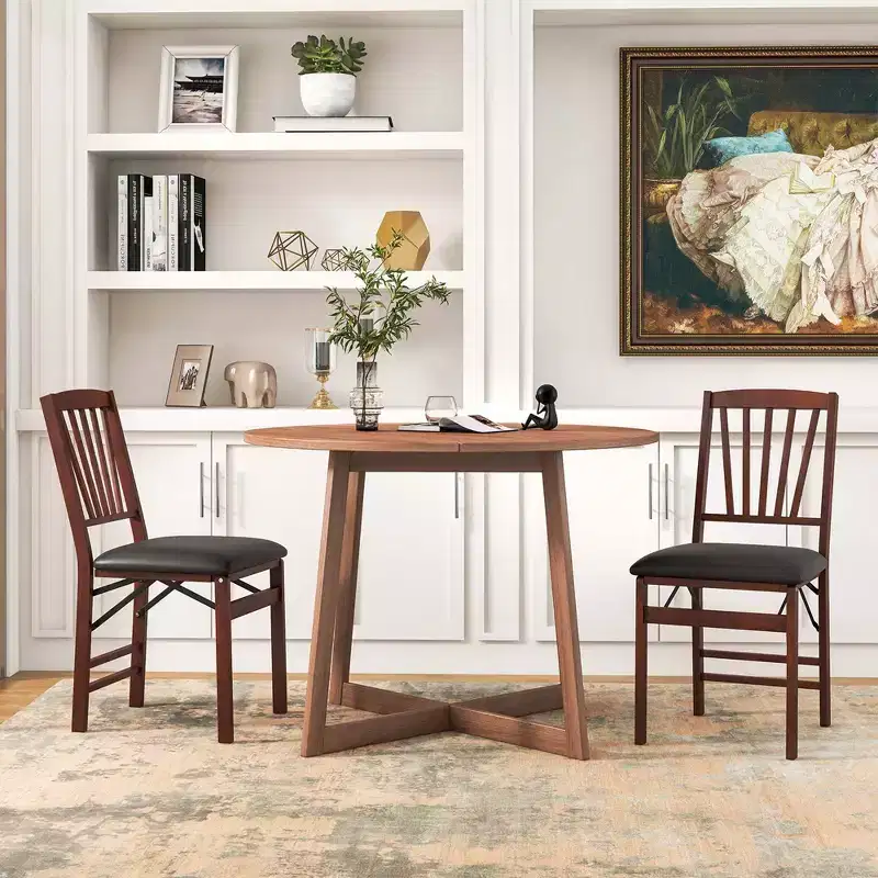 Costway 2 Pack Folding Dining Chairs Foldable Chairs with PVC Padded Seat & High Backrest