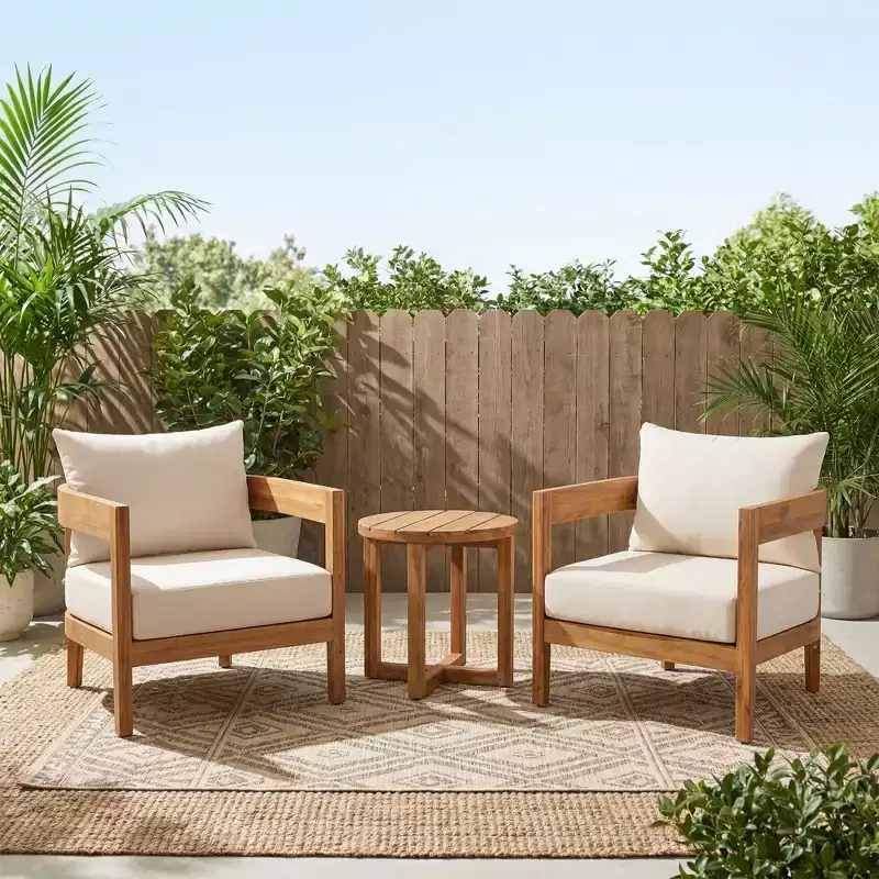 Christopher Knight Home Orin 3 Piece Patio Rustic Acacia Wood Chat Set with Thick Cushions