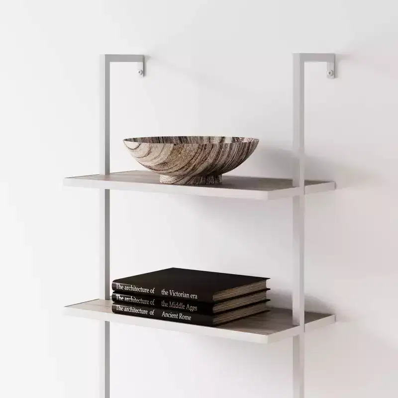 73-Inch 5-Tier Wall Mount Ladder Bookshelf - Metal Frame