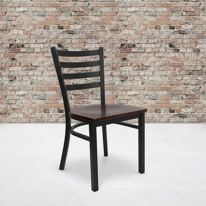 Ladder Back Metal Dining Chair with Wood Seat