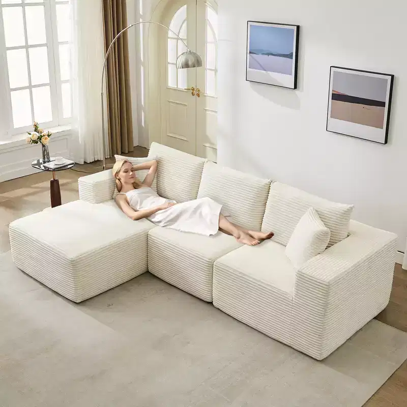 108 Modern Sofa Couch, 3 Seater Upholstered L Shaped Sofa with Pillows, Deep Seat Sofa, No Assembly Required