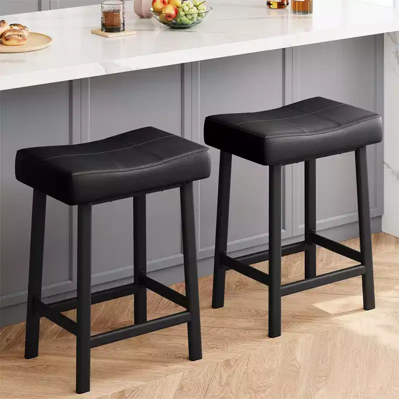 Counter Height Bar Stools Set of 4, 24 Inch, Saddle PU Leather, Metal Frame, 240 lb