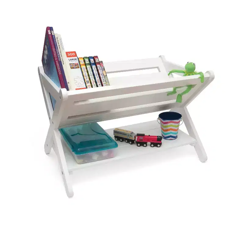 Kids Book Caddy with Shelf, White