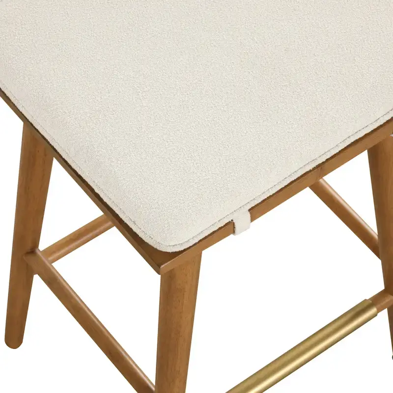Boucle Upholstered Backless Counter Height Barstool with Cushion, Metal Legs, Modern Style