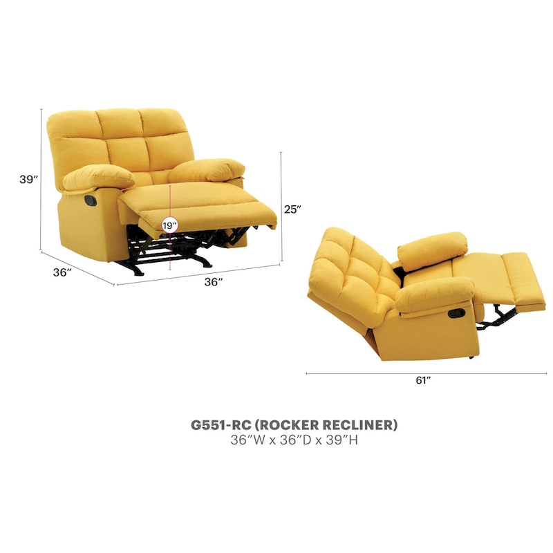 Cindy Fabric Upholstery Reclining Chair - 37L x 39W x 38H