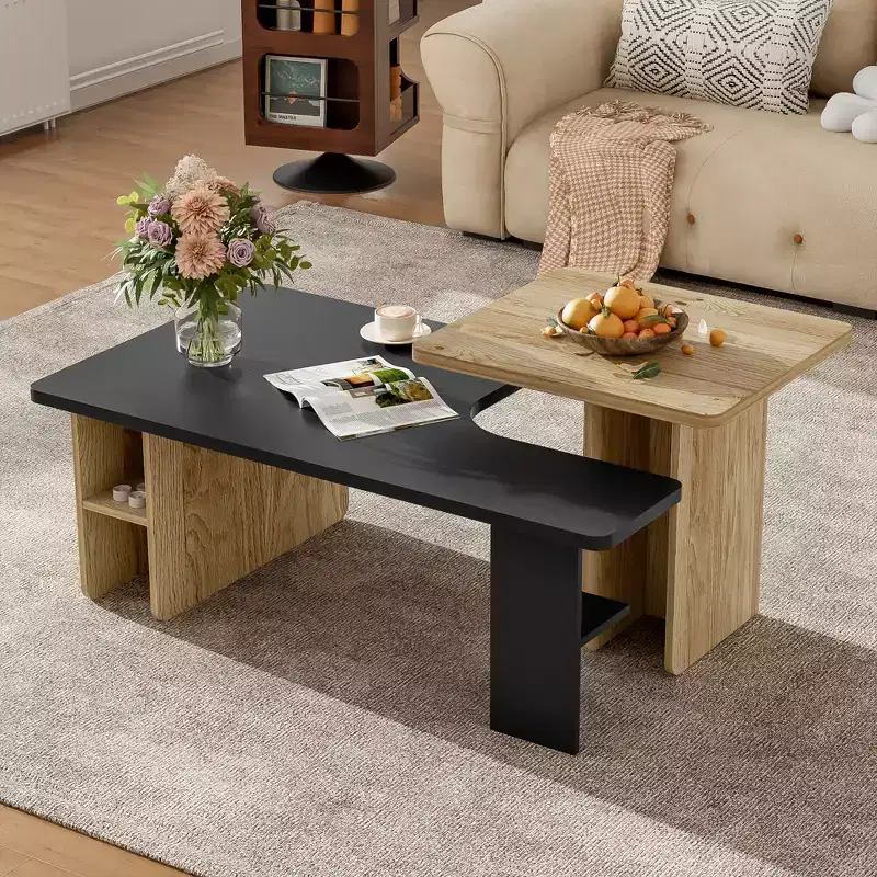 Farmhouse Nesting Coffee Table Set of 2, Rectangle Center Table Set with Storage for Living Room