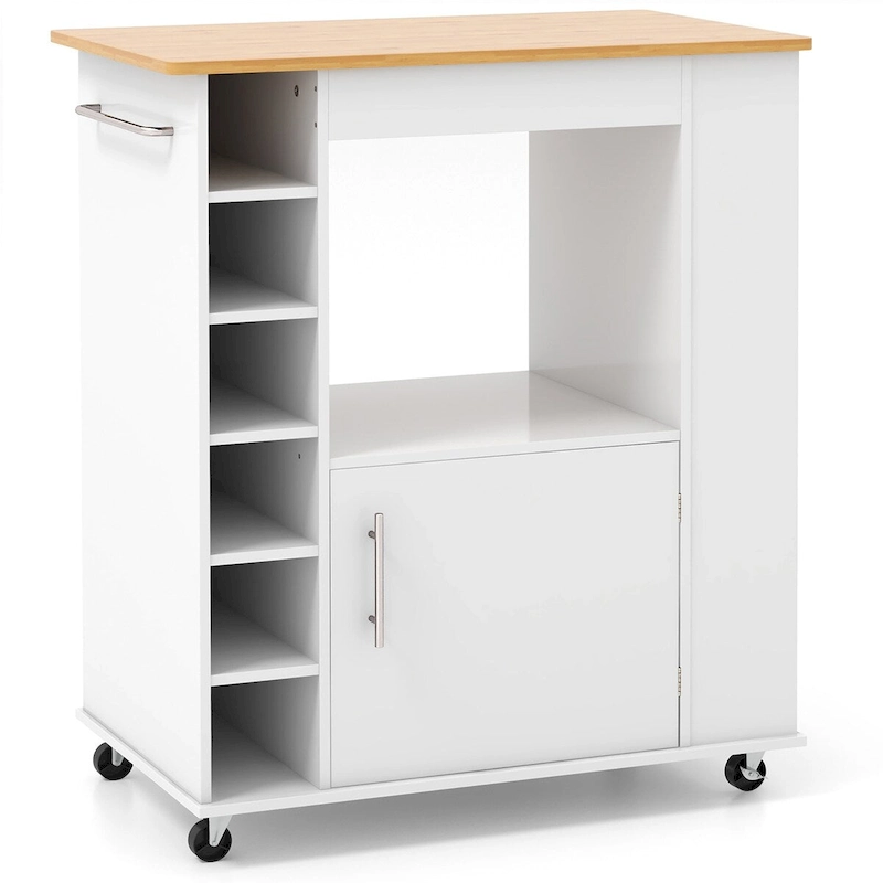 Kitchen Island Rolling Cart with Towel Rack Storage Cart on Wheels
