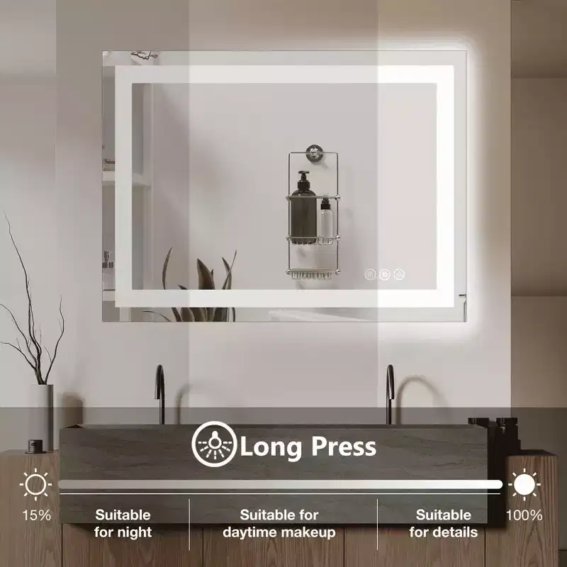 Bathroom Mirror with Dual Light Source & Three Lighting Modes