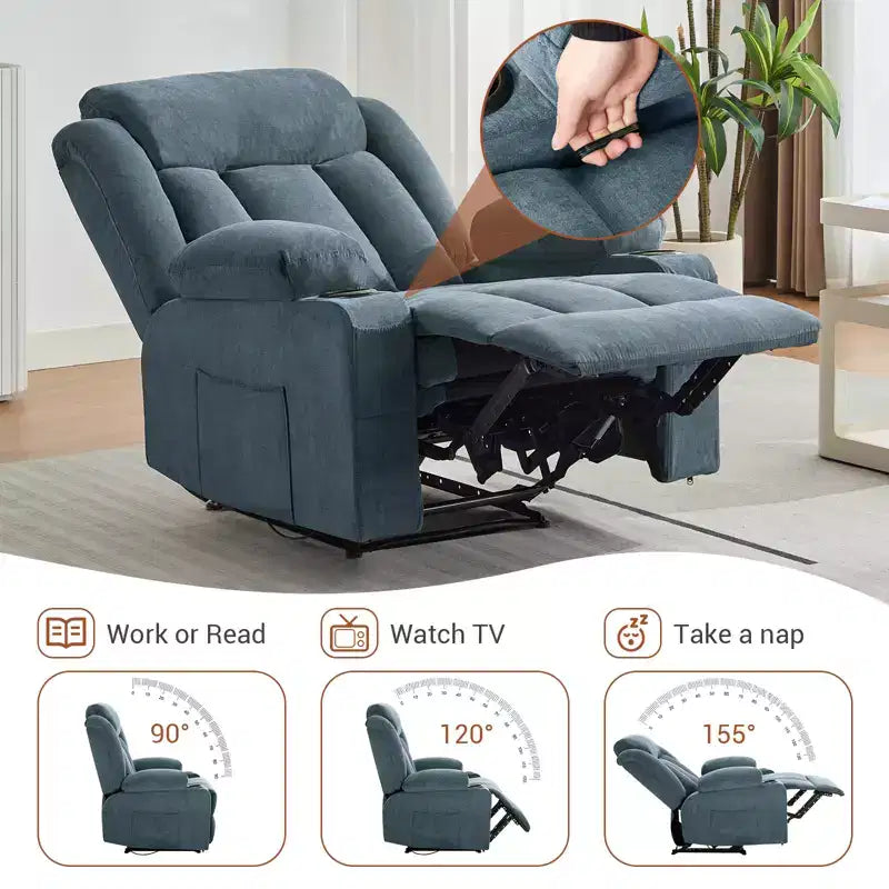 Massage Rocker Recliner Chair, Comfy Overstuffed Rocking Chair with Side Pockets, Front Pockets and Cup Holder, Easy Assembly