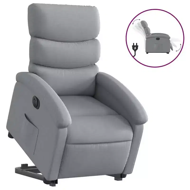 XL Electric Power Lift Recliner Chair, Light Gray Fabric - Armchair with Motorized Adjustment for Elderly, Spacious Seat