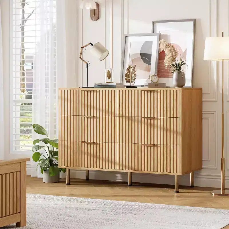 47.2 Wide 6-Drawer Dresser, Modern Fluted Chest of Drawers with Deep Storage, Long Double Dresser TV Stand for Bedroom, Living Room Organization