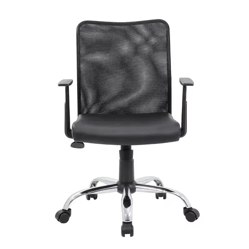 Fixed Arm Budget Mesh Task Chair Black - Boss Office Products: Chrome Base, Pneumatic Lift, Locking Tilt Control
