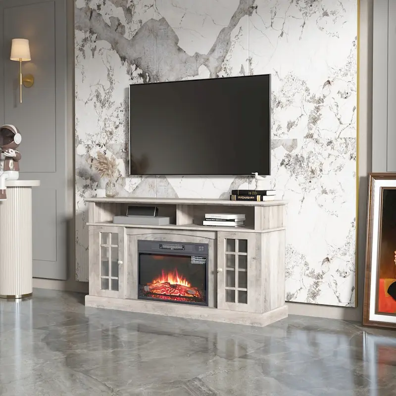 TV Stand with Electric Fireplace and Remote Control - Fits TVs up to 65 Inch