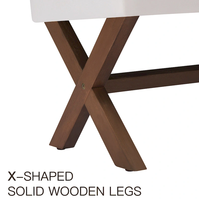 Fabric Entryway Bench Beige/ Grey/ White Upholstered Bench with X-Shaped Legs, 35-inch