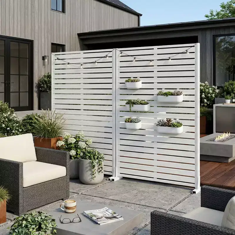 MAYEERTY Classic Louvered White HDPE Room Divider, 72x47x16, 6-Piece Easy Care Indoor Outdoor Screen