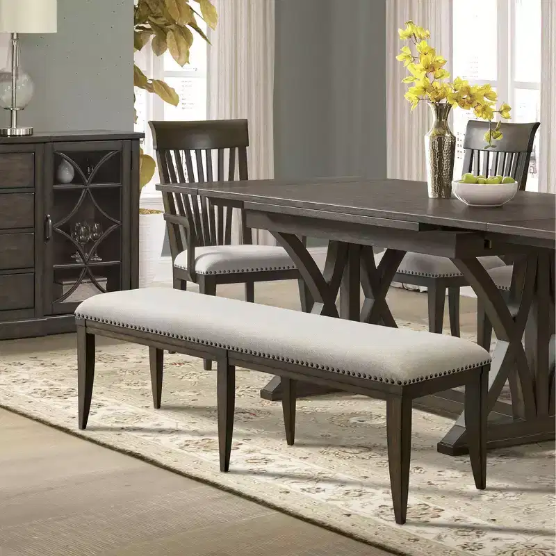 Roundhill Furniture Grant Nailhead Trim Upholstered Dining Bench, Grey