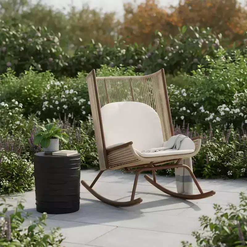 Christopher Knight Home Suraj Farmhouse 2 Piece Patio Dining Set with Lightweight Concrete Table and Iron Rocking Chair