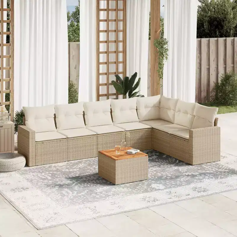 vidaXL Patio Sofa Set with Cushions Outdoor Furniture 8 Piece Poly Rattan