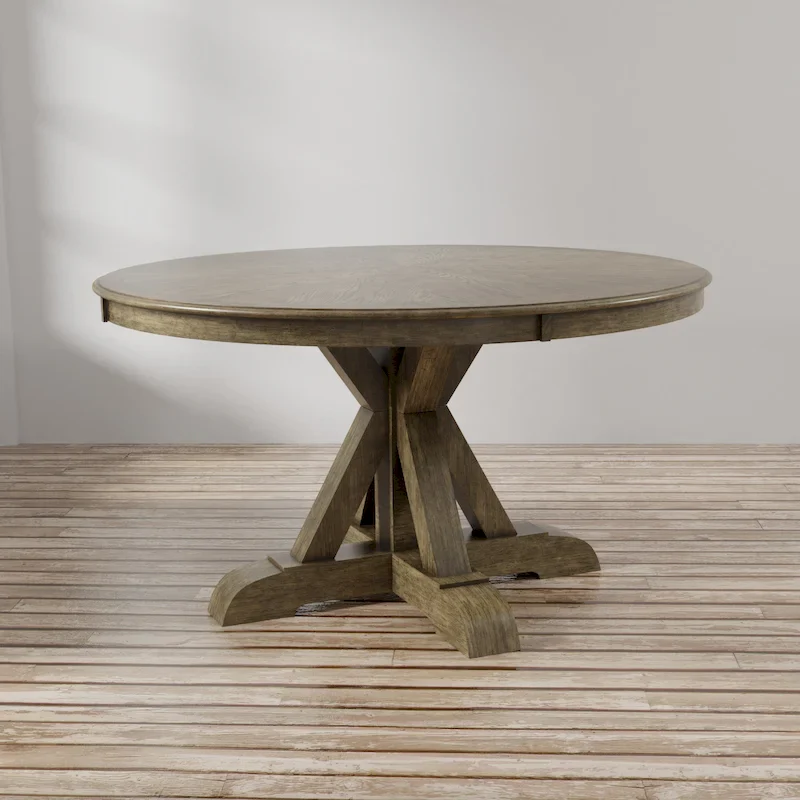 Rustic Oak 54-Inch Round Wood Dining Table