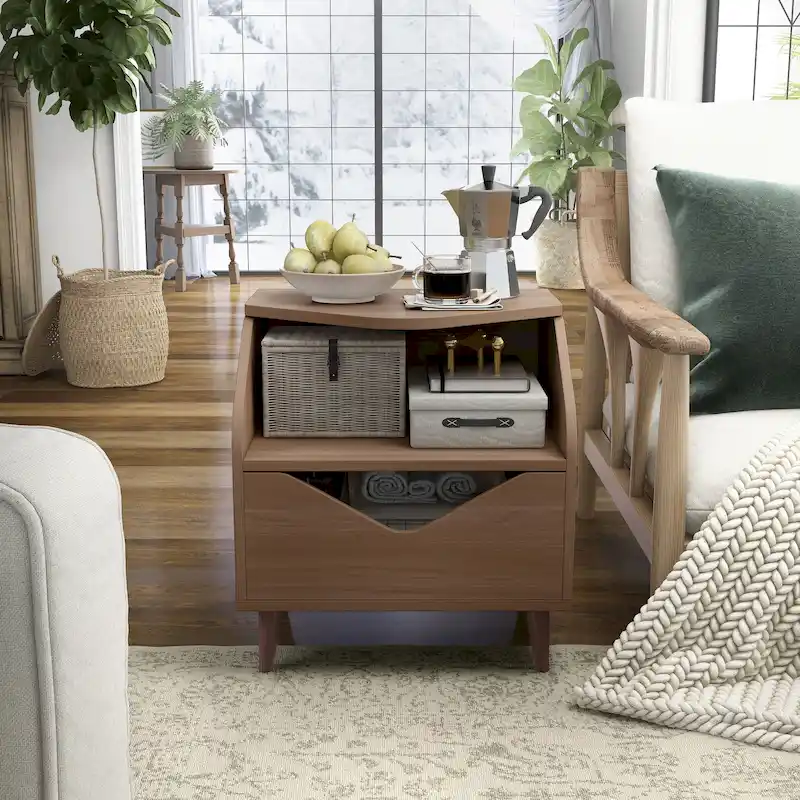DH BASIC Mid-century Modern 20-inch 1-Shelf and 1-Drawer End Table by Denhour