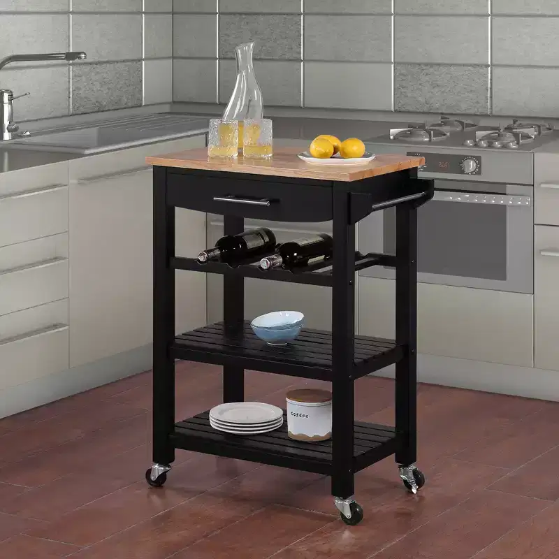 Ellaine 4 Tier Butcher Block Kitchen Cart with Drawer and Wine Rack - Breighton Home