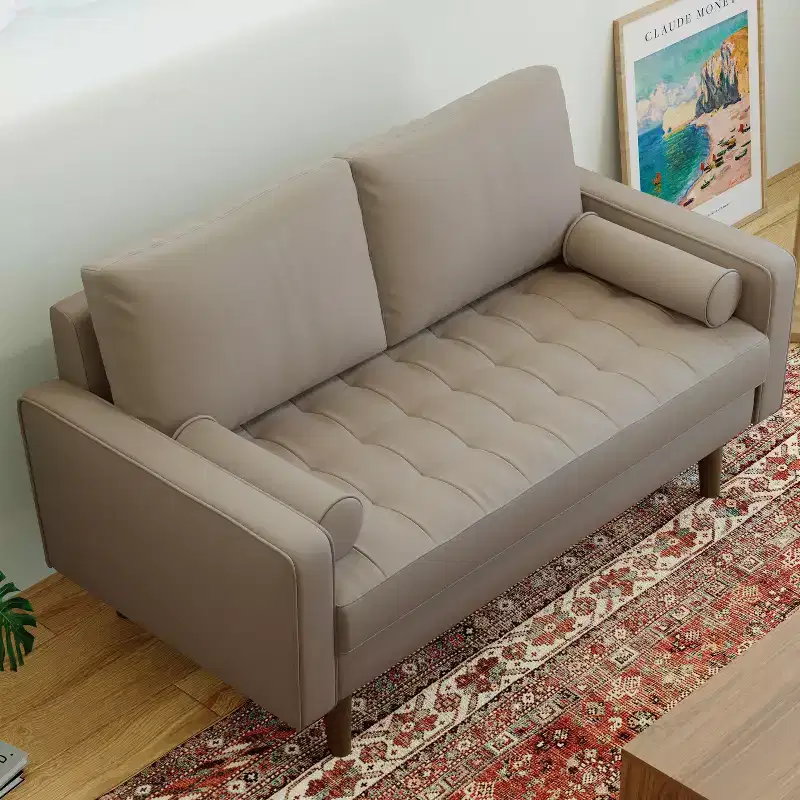 Tree City- 58 Faux Leather Loveseat Sofa, Mid-Century Modern 2-Seater Couch for Small Spaces, Office, Apartment