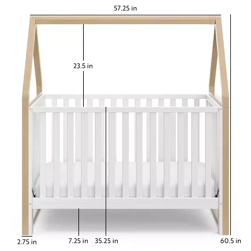 6-in-1 Convertible Crib with Detachable Canopy Playhouse - White