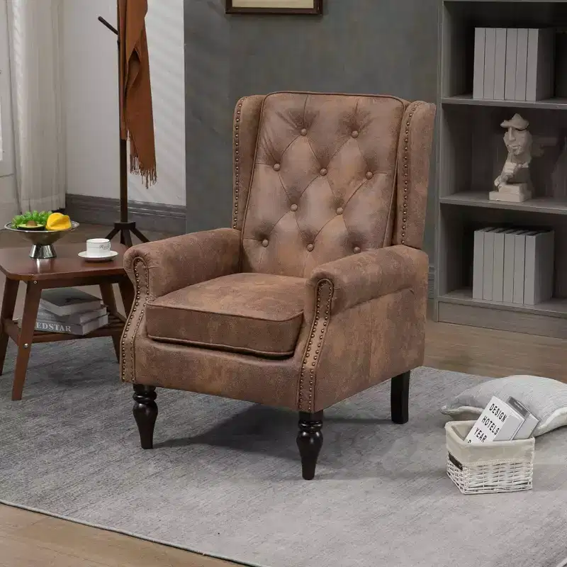 Wood Frame Armchair, Sturdy Wood Legs, Living Room Bedroom, Black PU