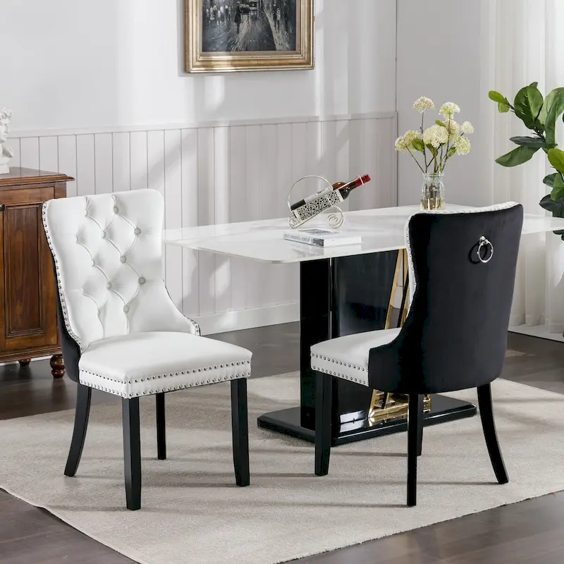High-end Tufted Upholstered Nailhead Trim Dining Chair, Set of 2