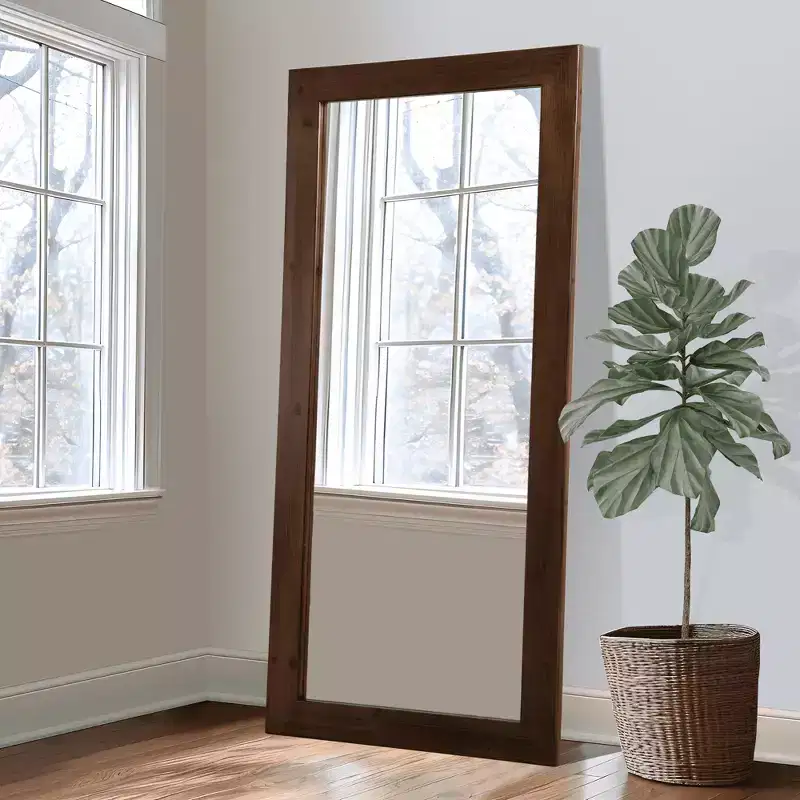 Full-Length Mirror, Solid Wood Straight Edge, Right Angle Arch, Black, 71