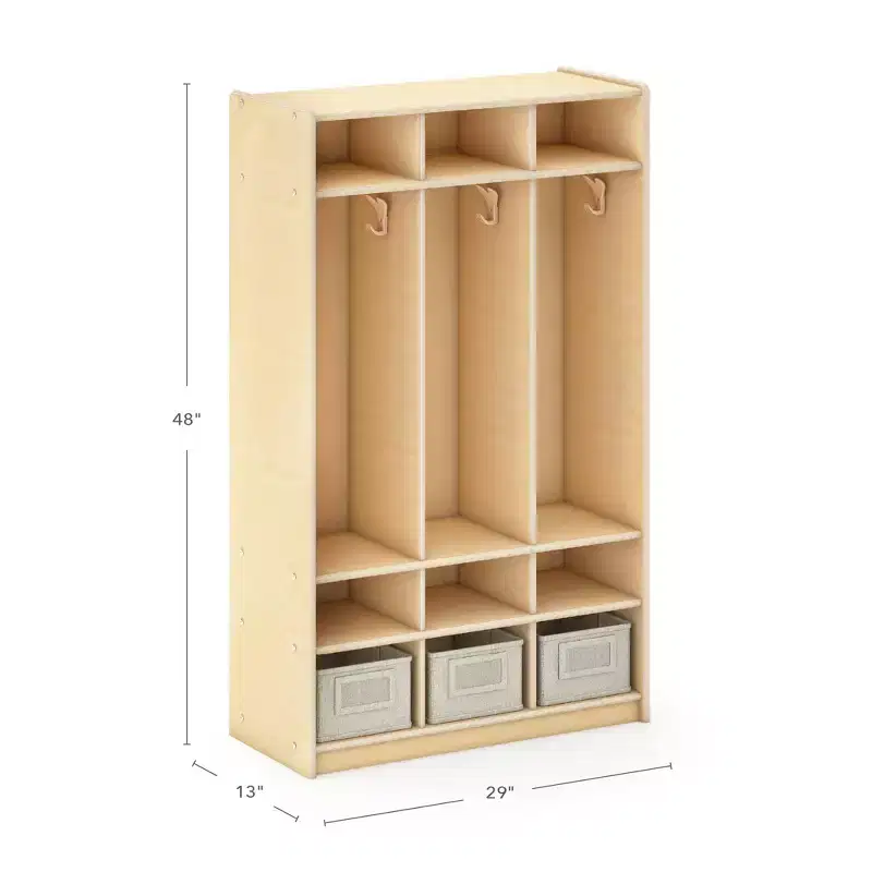 Natural / White 3-Section Wooden Storage Locker – For Kids Ages 3+
