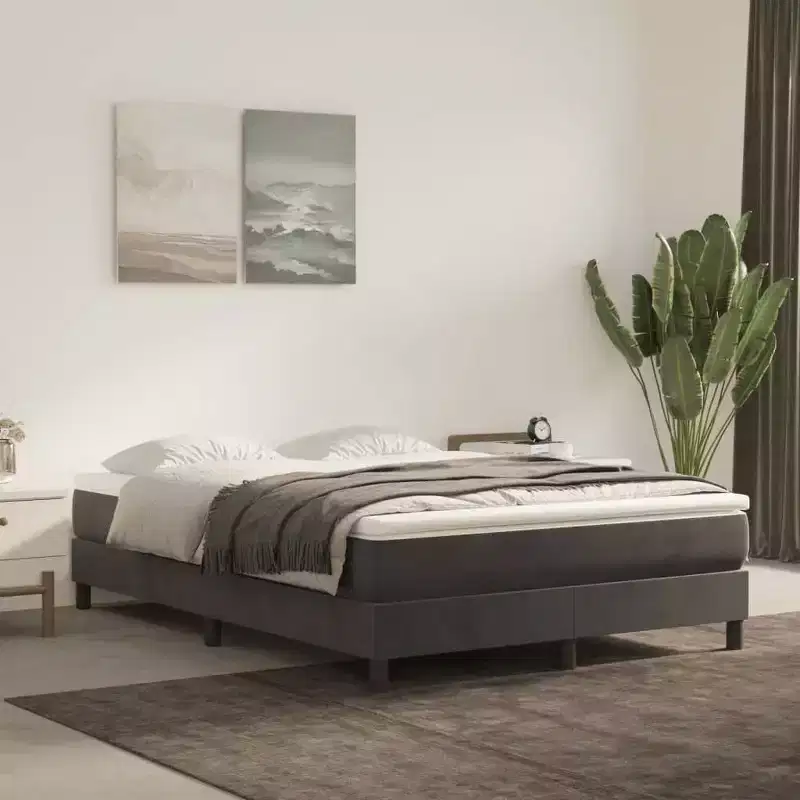Bed Frame Dark Grey Velvet, plywood, engineered wood Queen